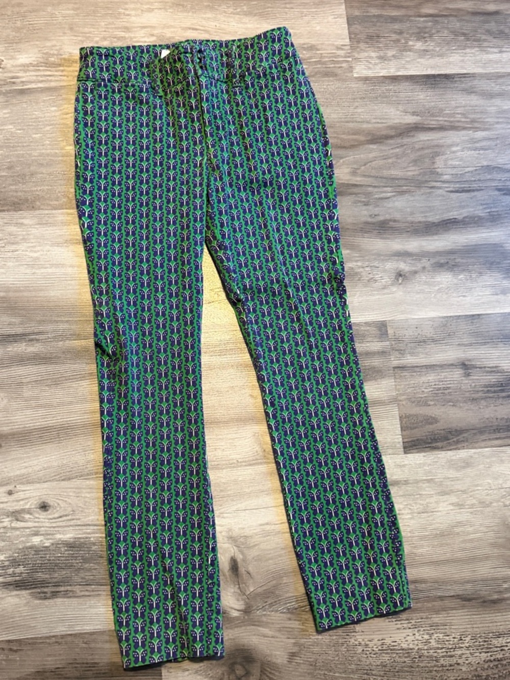 Anthropologie Green and Blue Printed Slim Capris